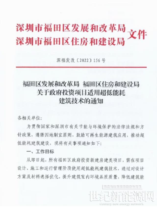 廣東深圳福田區(qū):即日起,所有政府投資新建項(xiàng)目必須為超低能耗建筑!
