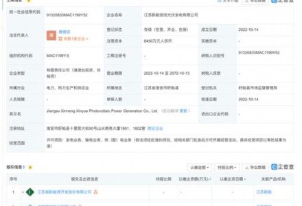 江蘇新能、江蘇國信等成立光伏發電公司，注冊資本超8000萬
