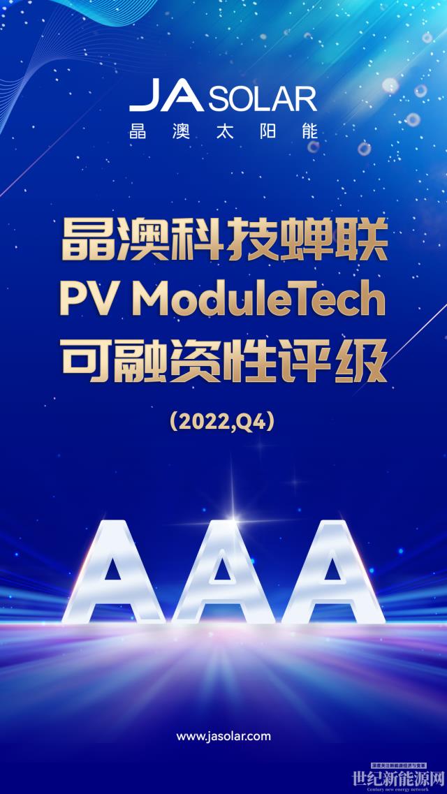 晶澳科技蟬聯PV ModuleTech可融資性AAA評級