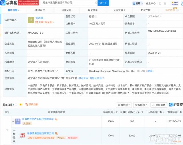 易事特投資設立新能源公司,經營范圍含電池銷售