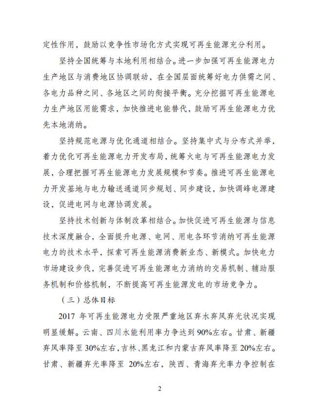重磅 | 國家發(fā)改委、能源局：2020年全國范圍內(nèi)有效解決棄光棄風(fēng)棄水問題，按年度實行可再生能源電力配額制