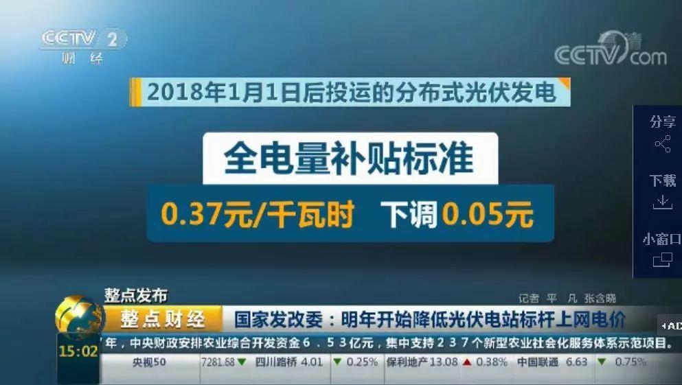 《新聞聯播》：國家發改委調整2018年光伏發電價格